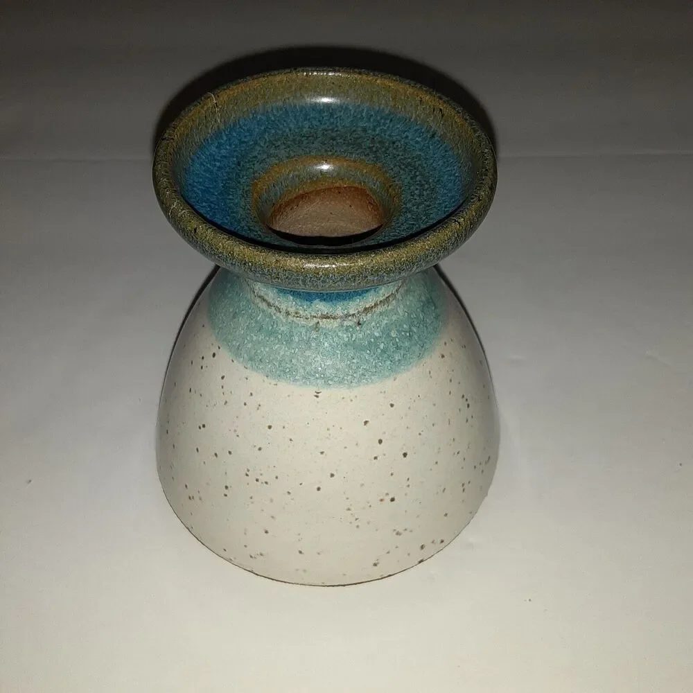 CCC Pottery Stoneware Mini Vase Artist Signed Sea Blues 4